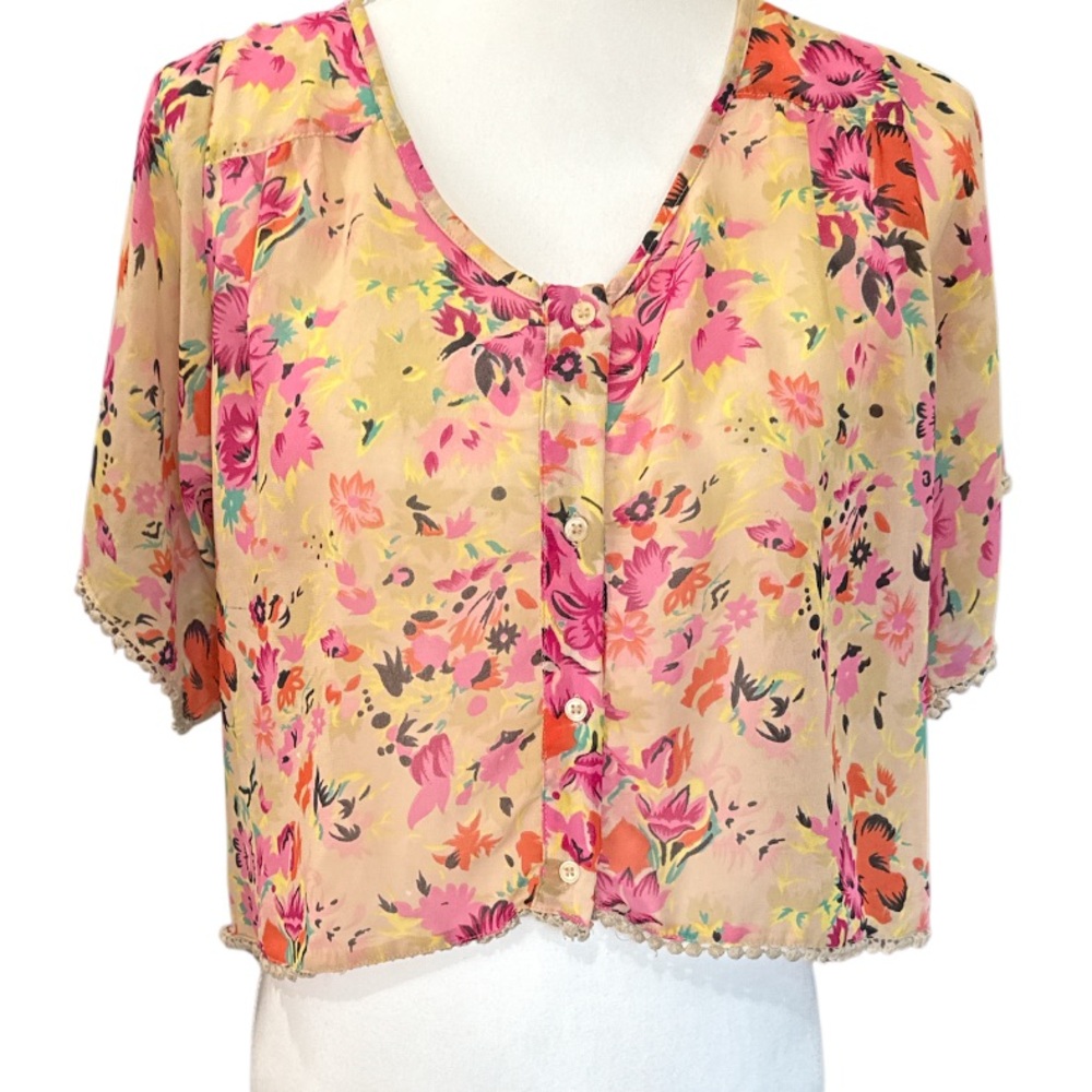 Band of Gypsies Floral crop blouse with Sheer Fabric